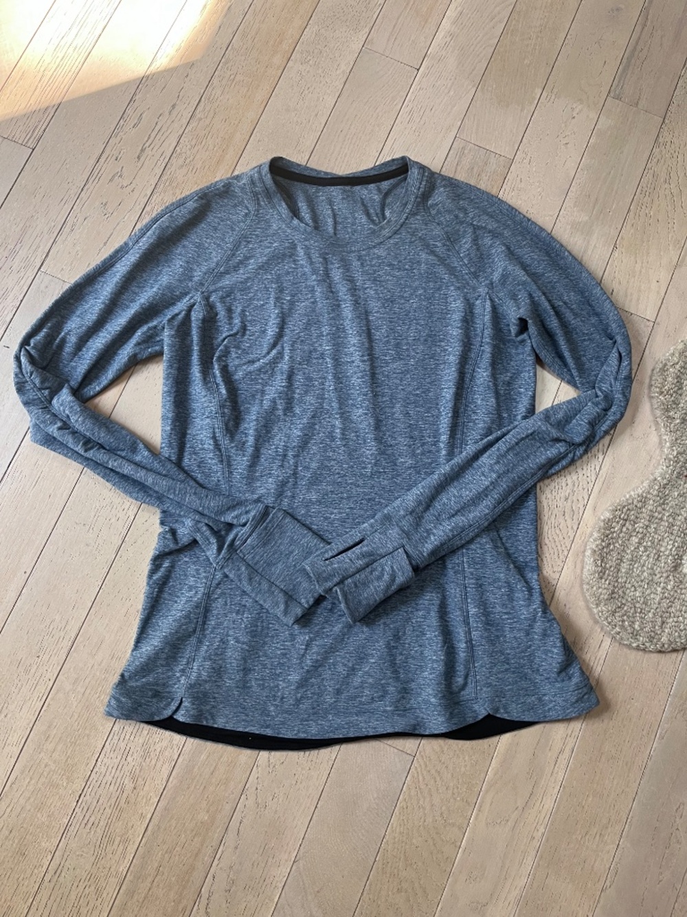 Lululemon Sz 12 Runderful Long Sleeve Heathered Petrol Blue Sporty Cold Weather